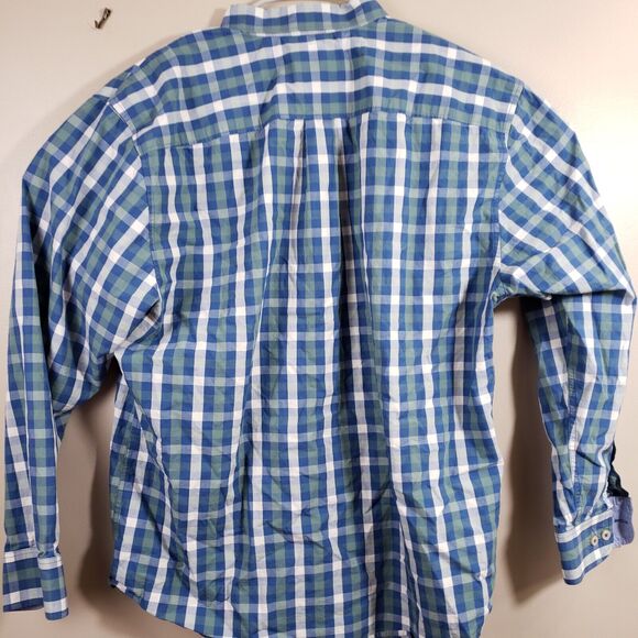 Tommy Bahama Shirt Mens XL Blue Green Plaid Hidden Collar Buttons Pima Cotton - Picture 6 of 8